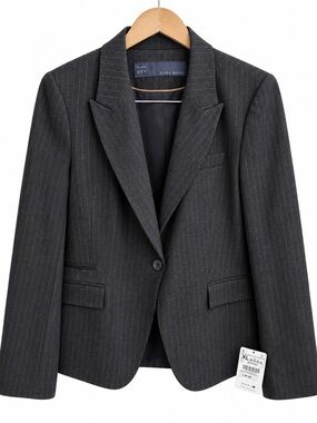 NWT Zara Basic Gray Pinstripe Blazer XL Quiet Luxury Office Siren